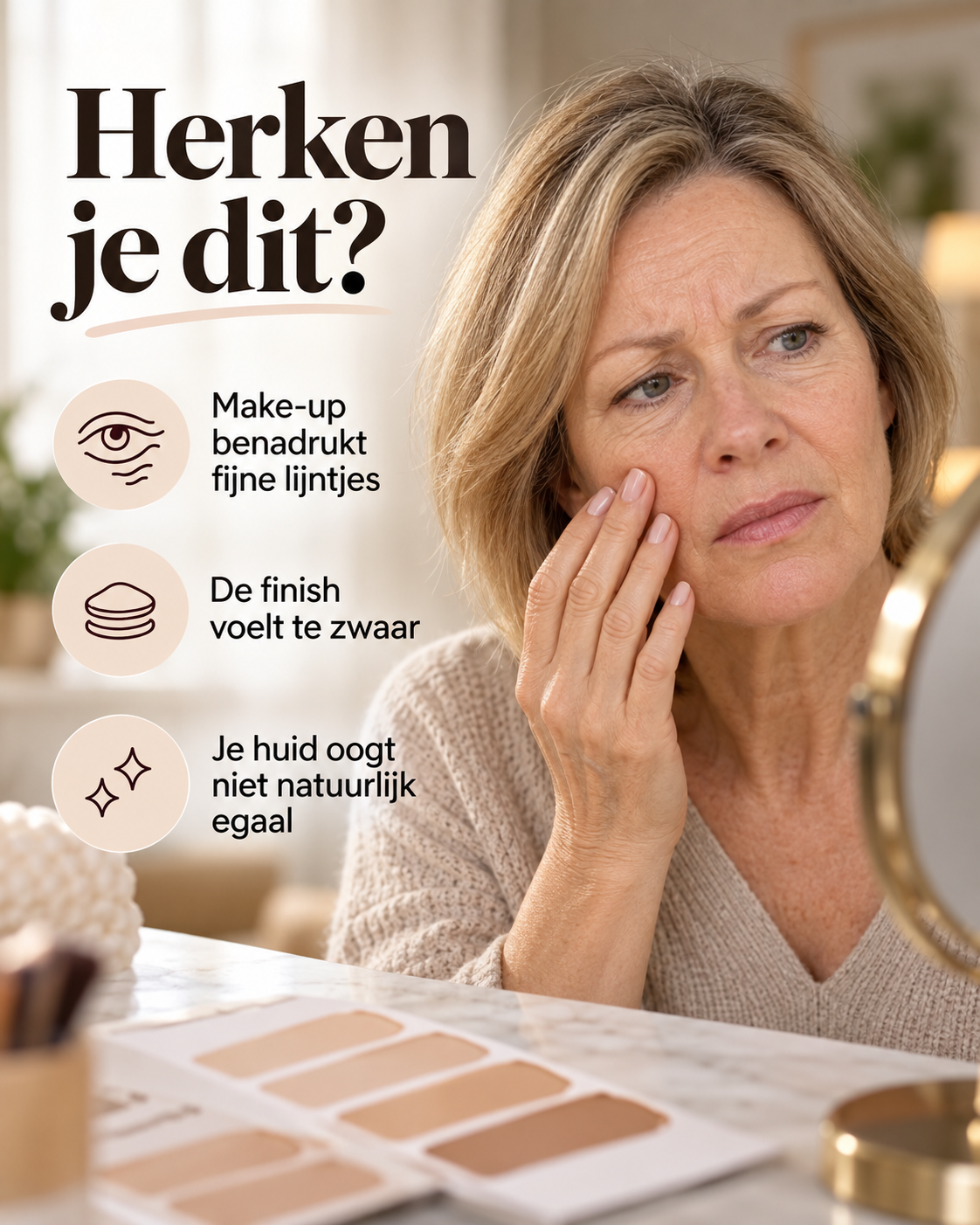 Novamelle Herken je dit? - foundation in fijne lijntjes, zware finish en onnatuurlijk egaal
